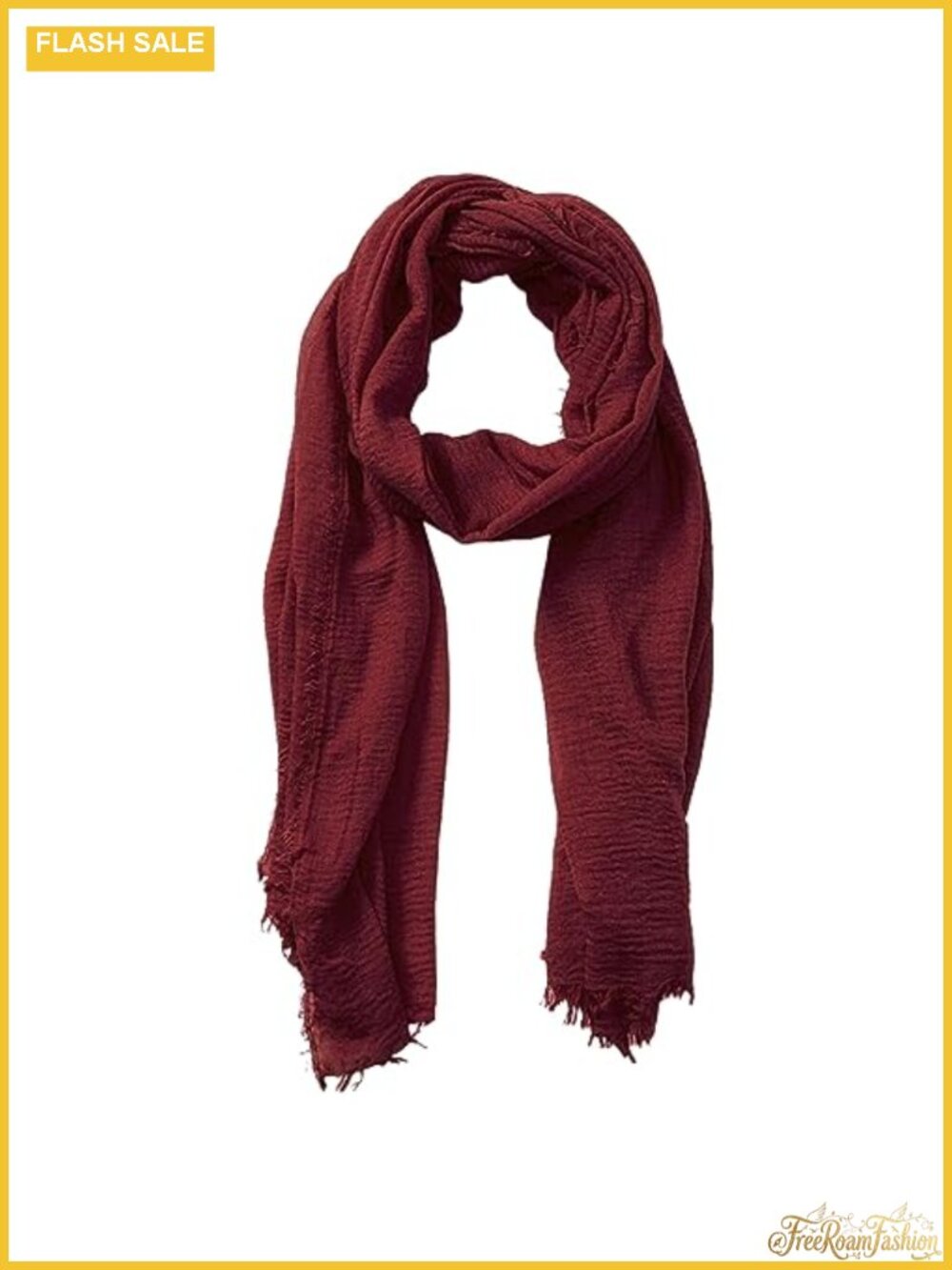 Lightweight Cotton Blend Scarf with Fringe Unisex Crinkle Wrap